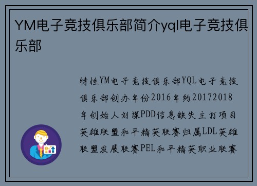 YM电子竞技俱乐部简介yql电子竞技俱乐部